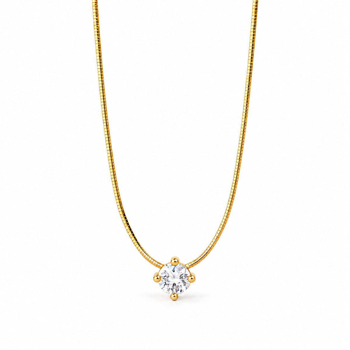 The Halcyon Round CZ Pendant — centered gold pendant studio portrait in a white studio treatment; reference-based AI visualization.