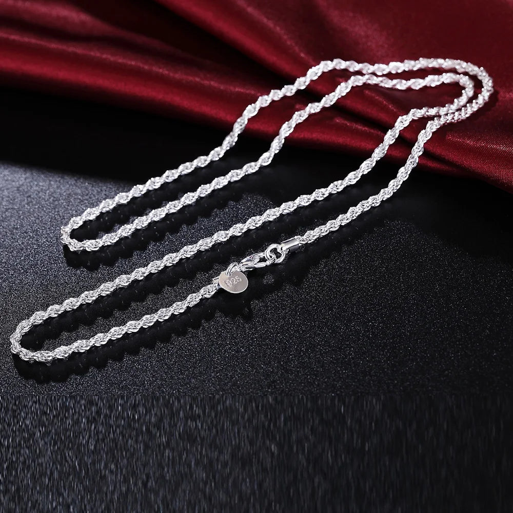 Unchanged original supplier image of The Gala Twisted Rope Chain Necklace showing 925 on the round tag beside the lobster clasp.