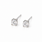 The Neva CZ Stud Earrings — silver-tone elevated macro pair view in a white studio with soft contact shadows; studio edit and AI enhancement of the existing reference-based AI visualization.
