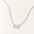 The Mara Geometric CZ Pendant — Shallow-oblique tabletop full necklace; reference-based AI visualization