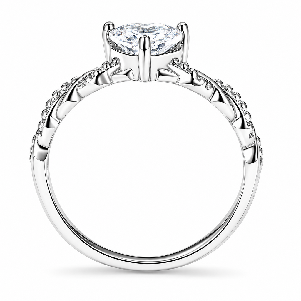 The Alva Heart-Stone Ring in Sterling Silver, underside studio view.
