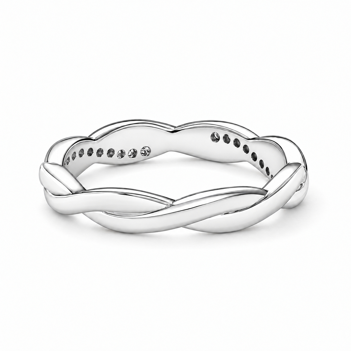 The Veda CZ Twisted Band — reverse interior white-studio view with soft shadow; studio-white edit and AI enhancement of the inherited reference-based AI visualization, not independently photographed jewelry.