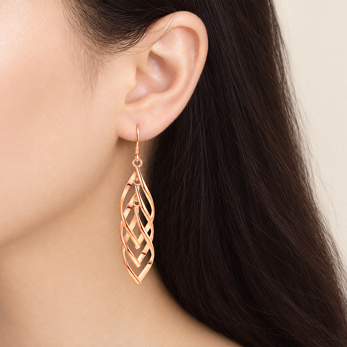 The Sova Drop Earrings — Clean on-ear supplier-derived scale view; reference-based AI visualization