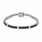Signe black-and-white CZ tennis bracelet in seller-described 925 sterling silver, clasp view, on a seamless white studio surface with soft contact shadow; supplier-photo restyle