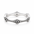 Sterling Silver curved starburst ring with dark accents and beaded detail in a seamless white studio; studio edit and AI enhancement of the inherited source-backed boutique restyle.