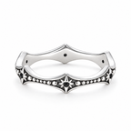 Sterling Silver curved starburst ring with dark accents and beaded detail in a seamless white studio; studio edit and AI enhancement of the inherited source-backed boutique restyle.