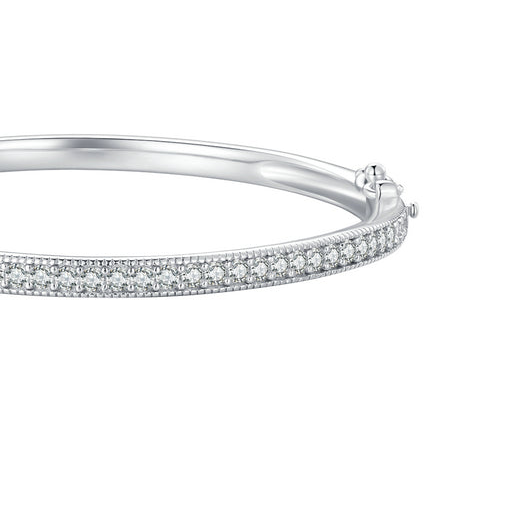 Sterling Silver pavé hinge bangle right-side setting and clasp detail, cropped from the genuine product photograph.