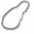 Silver-tone 3.0 mm woven mesh bracelet with lobster clasp and 925 ITALY hallmark in its existing overhead view on a seamless white studio background with a soft shadow; studio-edited and AI-enhanced from the existing supplier-photograph view.