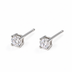 The Neva CZ Stud Earrings — silver-tone rear three-quarter pair view in a white studio with soft contact shadows; studio edit and AI enhancement of the existing reference-based AI visualization.