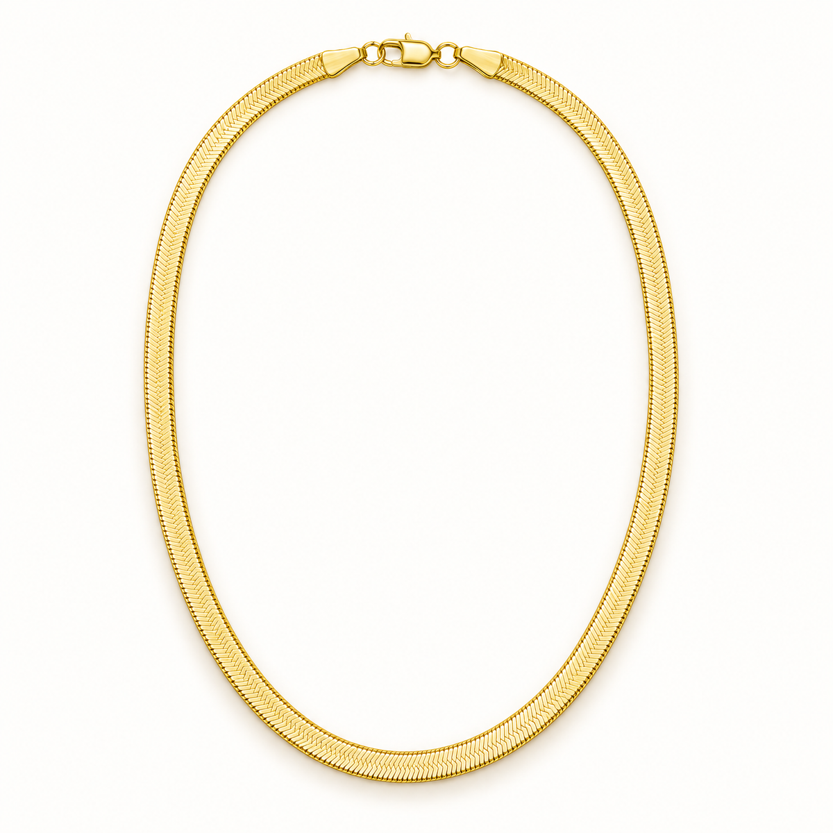 The Nova Herringbone Chain — Clean full-necklace front overview; reference-based AI visualization