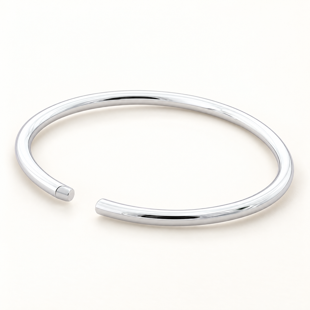 The Talo Open Cuff Bangle — Clean cream studio open-cuff view; reference-based AI visualization