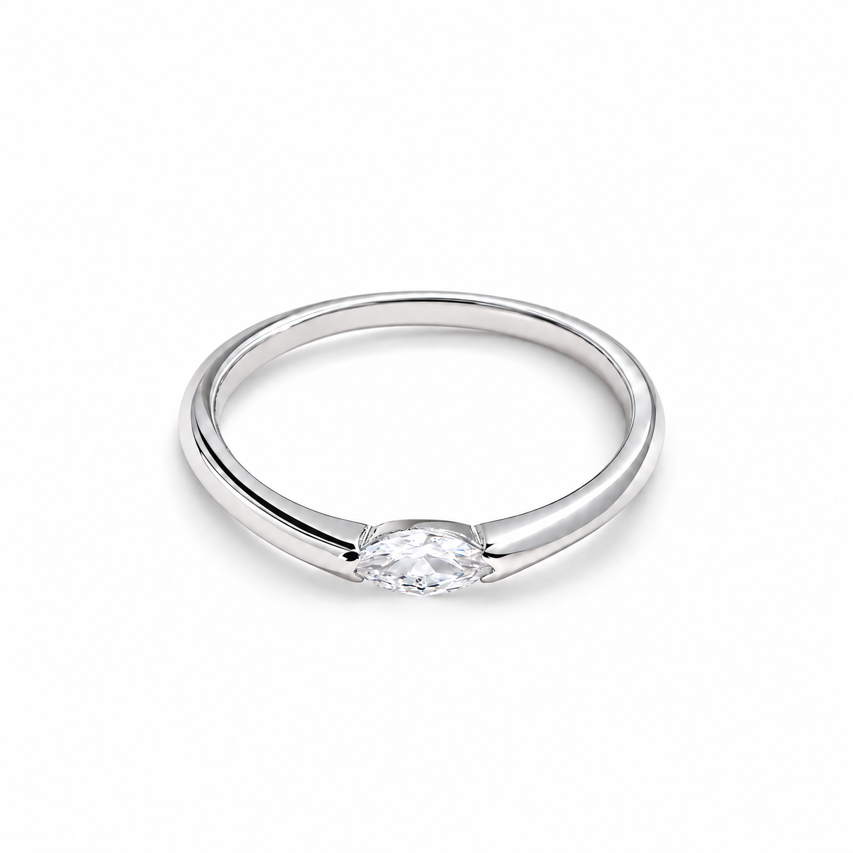 The Aure Marquise-Cut CZ Ring in sterling silver, front view with white-studio lighting.