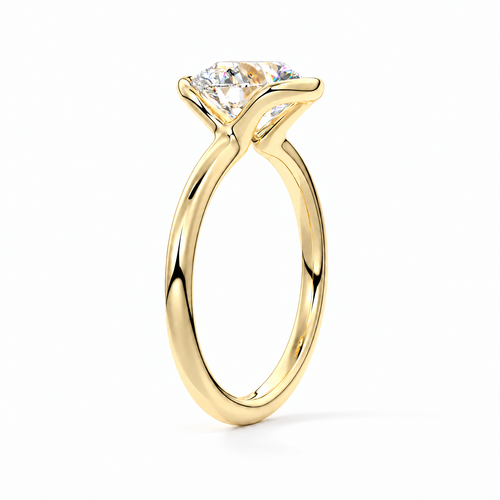 Astrea gold-tone moissanite solitaire ring — studio side profile; AI-enhanced supplier view