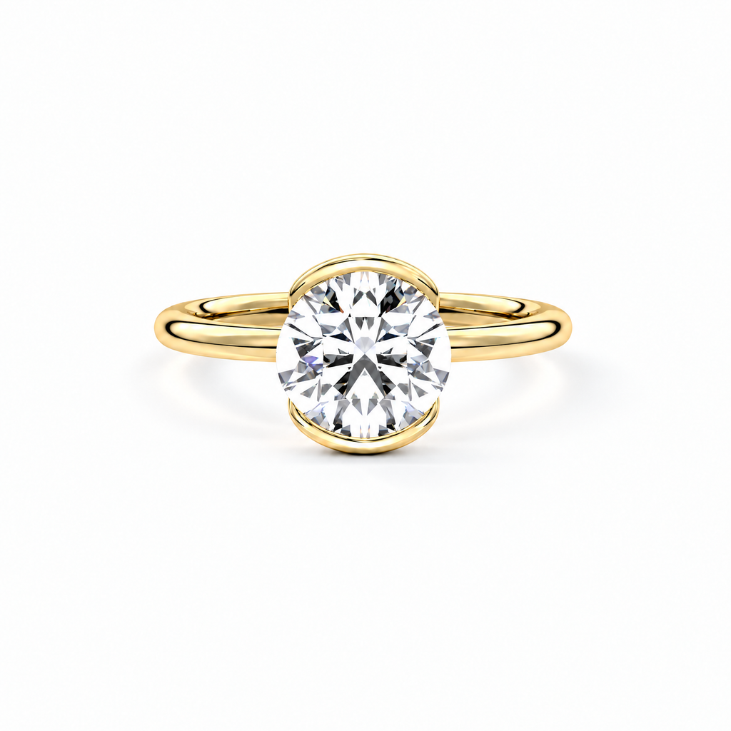 Astrea gold-tone moissanite solitaire ring — studio face-on; AI-enhanced supplier view