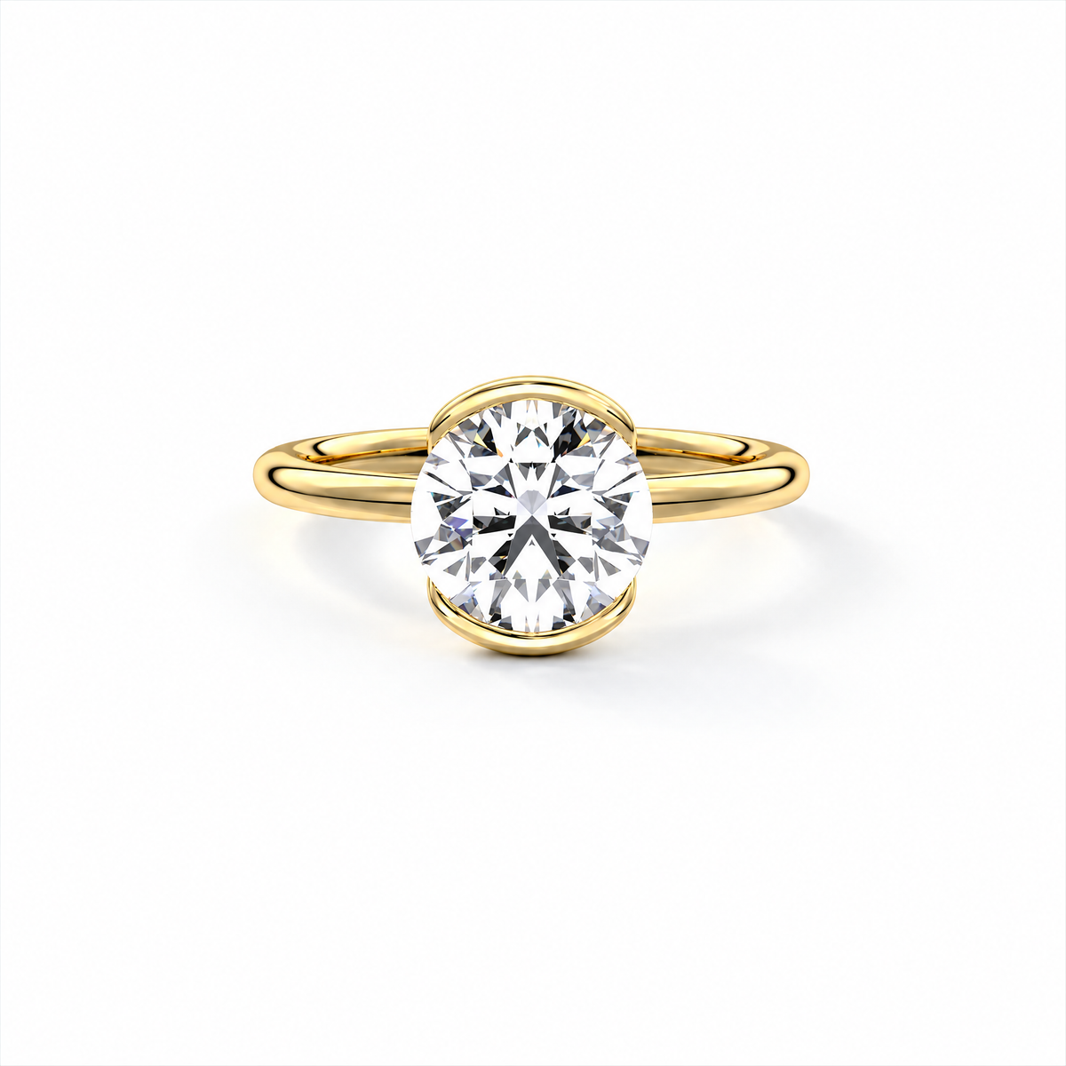 Astrea gold-tone moissanite solitaire ring — studio face-on; AI-enhanced supplier view
