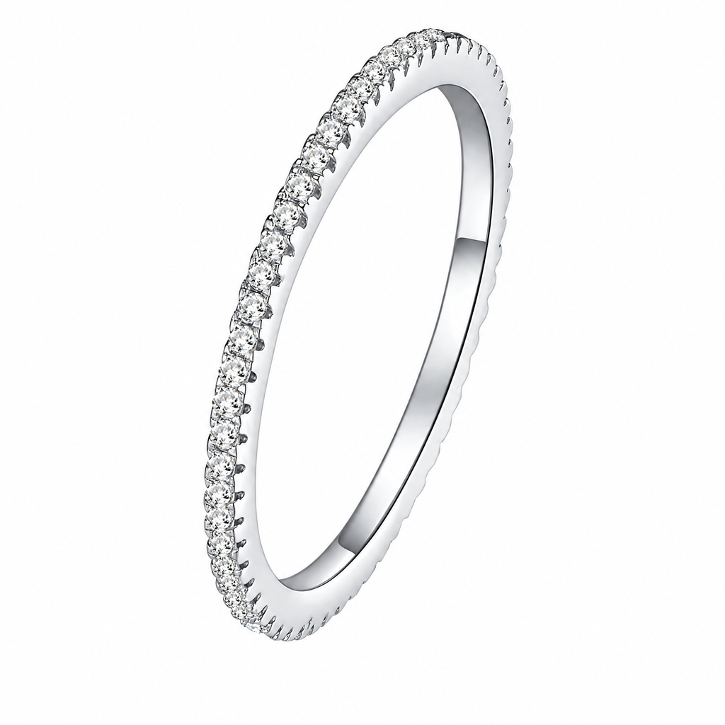 The Vale Eternity Band — white-studio front three-quarter; AI-enhanced supplier view
