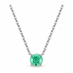 Sterling Silver necklace with a round green rose-cut zirconia pendant in a four-prong setting, full-product view with partial linked chain, on a seamless white studio background with a soft contact shadow. Studio edit and AI enhancement of the existing view; not independently photographed jewelry.