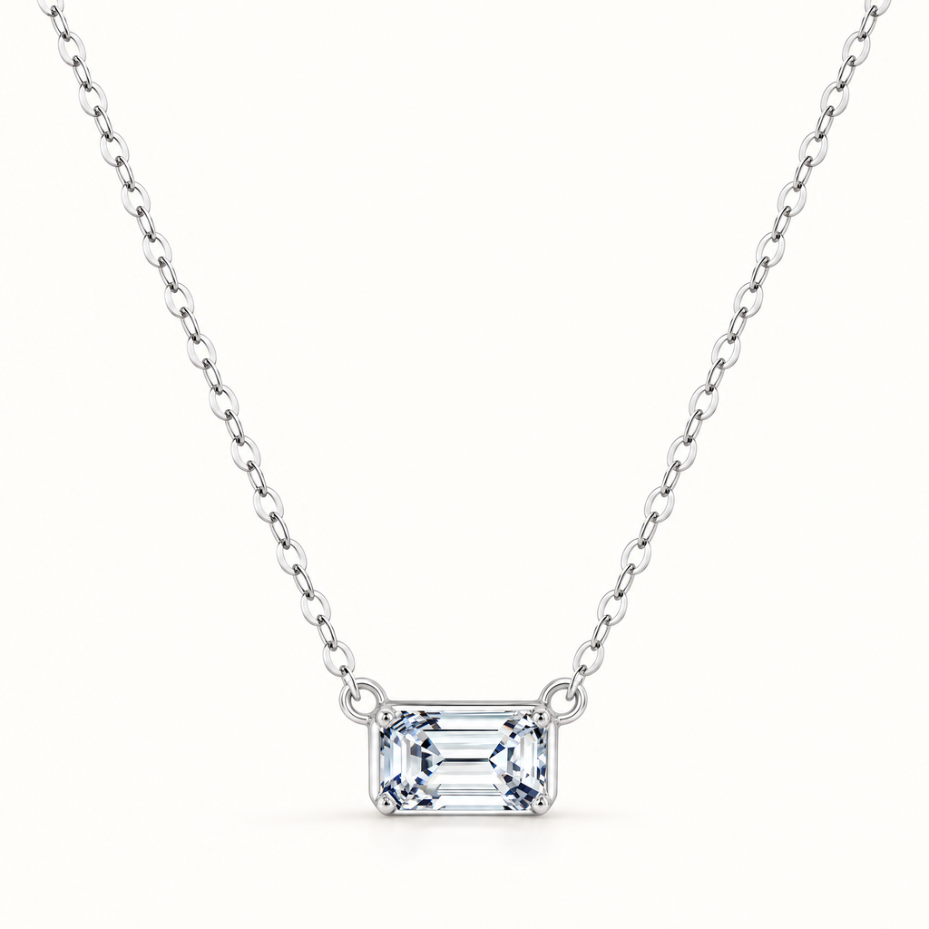 The Mara Geometric CZ Pendant — Front studio full necklace; reference-based AI visualization