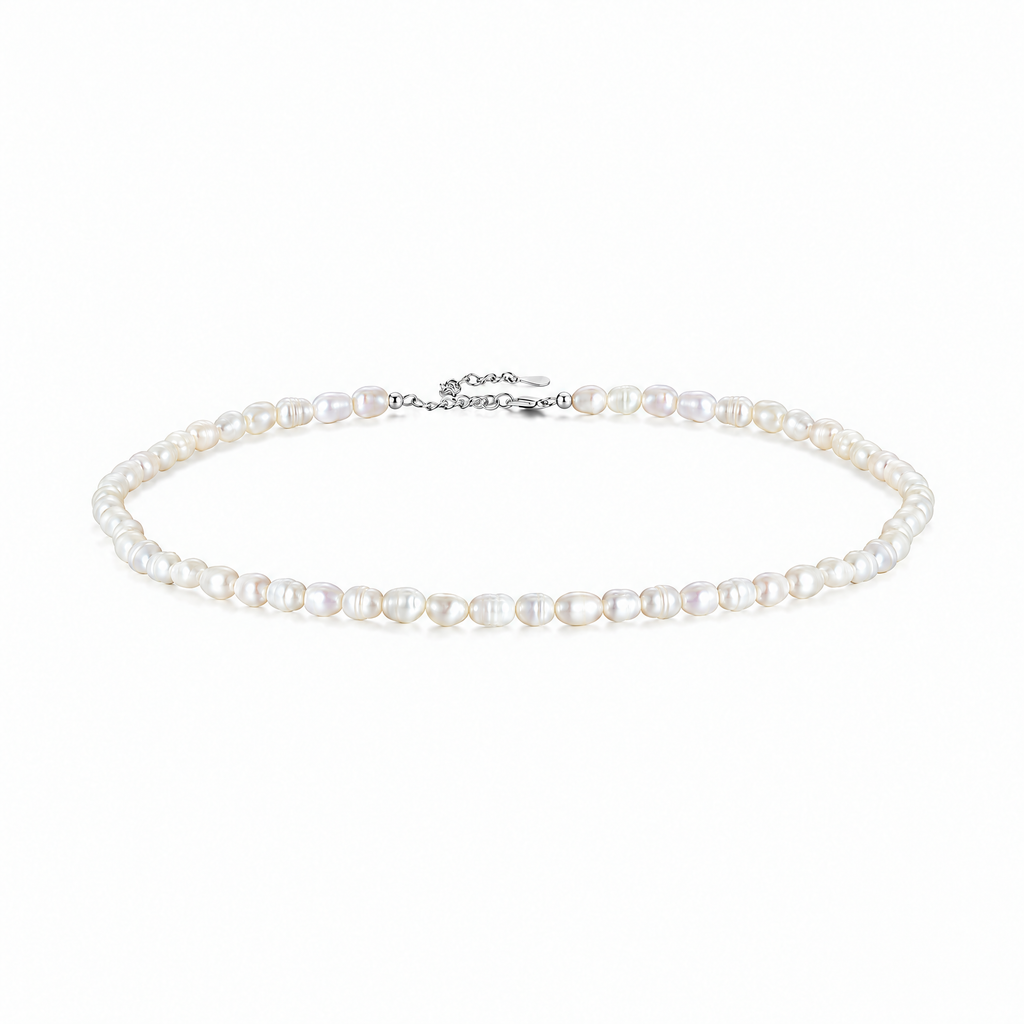 The Vesper Freshwater Pearl Strand — Full oval strand studio view; AI-enhanced supplier view