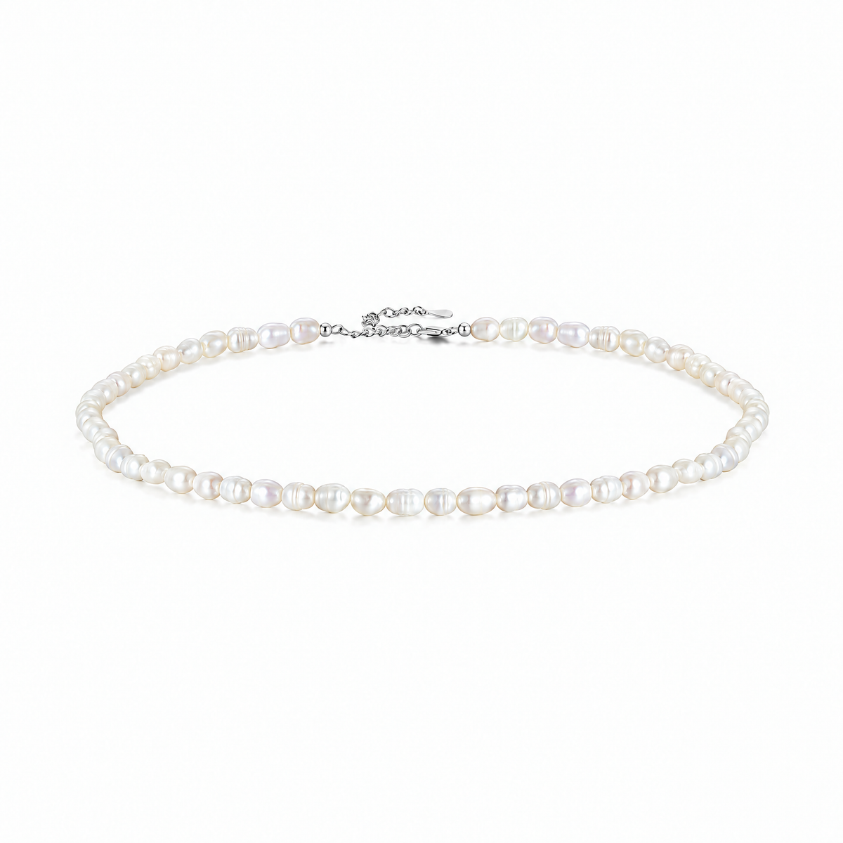 The Vesper Freshwater Pearl Strand — Full oval strand studio view; AI-enhanced supplier view