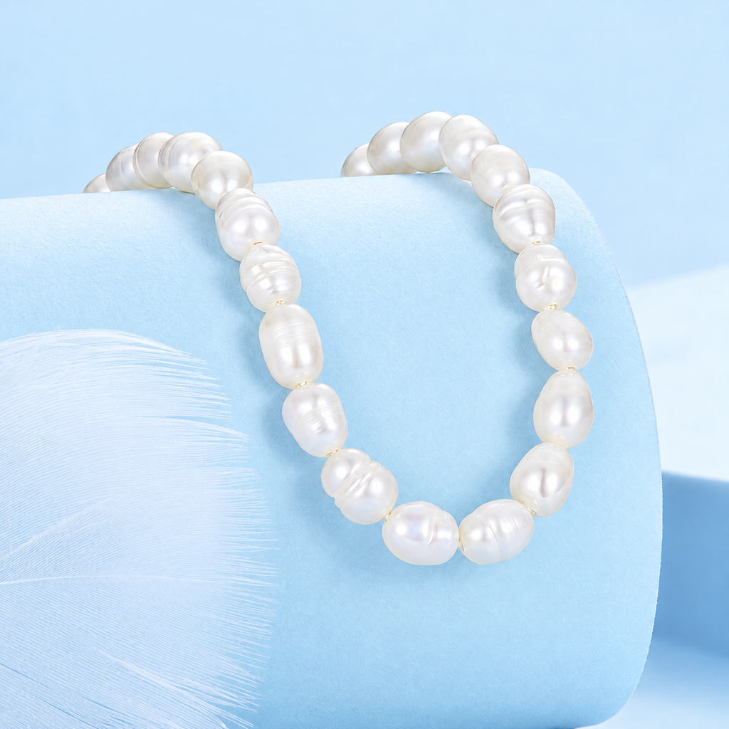 The Vesper Freshwater Pearl Strand — Irregular pearl strand close view; AI-enhanced supplier view